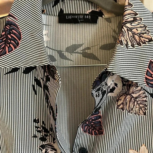 Lafayette 148 Striped Floral Shirt Dress Size Small - Picture 8 of 9